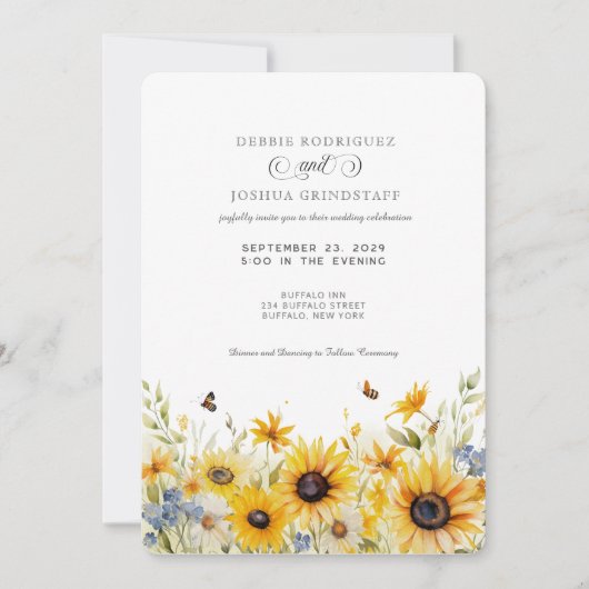Rustic Sunflower Barn Fall Wedding Invitation  Kaart (Voorkant)