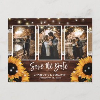 Rustic Sunflower Barn Wood Foto Save the Date Aankondigingskaart