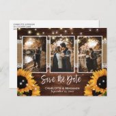 Rustic Sunflower Barn Wood Foto Save the Date Aankondigingskaart (Voorkant / Achterkant)