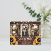Rustic Sunflower Barn Wood Foto Save the Date Aankondigingskaart (Staand voorkant)