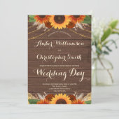 Rustic Sunflower Barn Wood Terracotta Roos Wedding Kaart (Staand voorkant)