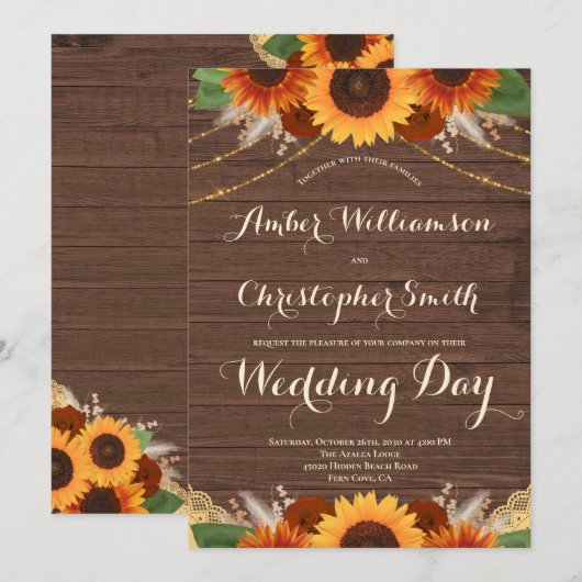 Rustic Sunflower Barn Wood Terracotta Roos Wedding Kaart (Voorkant / Achterkant)