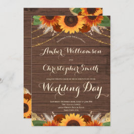 Rustic Sunflower Barn Wood Terracotta Roos Wedding Kaart