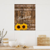Rustic Sunflower Barn Wood Weddenschap Poster (Keuken)
