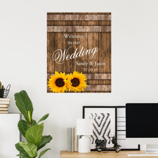Rustic Sunflower Barn Wood Weddenschap Poster (Thuiskantoor)