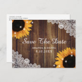 Rustic Sunflower Barn Wood Wedding Save the Date Briefkaart (Voorkant / Achterkant)