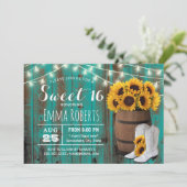 Rustic Sunflower Barrel Blauwgroen Barn Cowgirl Sw Kaart (Staand voorkant)