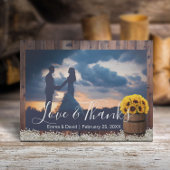 Rustic Sunflower Barrel Weddenschap Foto bedankt Briefkaart