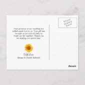 Rustic Sunflower Barrel Weddenschap Foto bedankt Briefkaart (Achterkant)