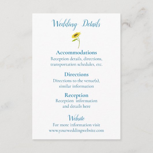 Rustic Sunflower Beauty Wedding Informatiekaartje (Voorkant)