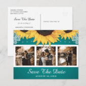 Rustic Sunflower Blauwgroen Wedding Photo Save the Aankondigingskaart (Voorkant / Achterkant)