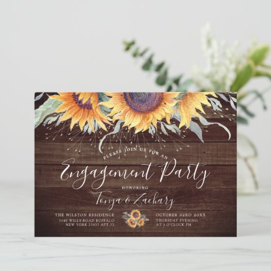Rustic Sunflower Bloom | Engagement Party Kaart (Staand voorkant)