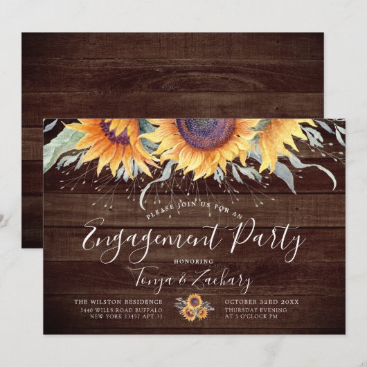 Rustic Sunflower Bloom | Engagement Party Kaart (Voorkant / Achterkant)