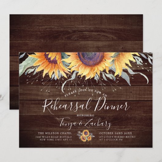Rustic Sunflower Bloom | repetitief diner Kaart (Voorkant / Achterkant)