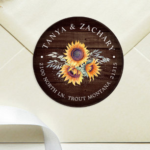 Rustic Sunflower Bloom Retouradres Ronde Sticker