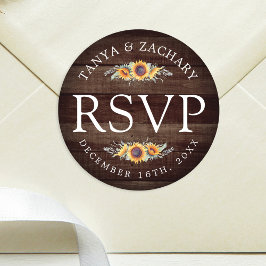 Rustic Sunflower Bloom | Weddenschap RSVP Ronde Sticker
