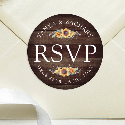 Rustic Sunflower Bloom | Weddenschap RSVP Ronde Sticker
