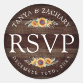 Rustic Sunflower Bloom | Weddenschap RSVP Ronde Sticker (Voorkant)