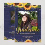Rustic Sunflower Blue en Gold 2 Photo Afstuderen Aankondiging (Voorkant / Achterkant)