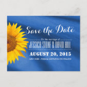 Rustic Sunflower Blue Fabric Save the Date Aankondigingskaart (Voorkant)