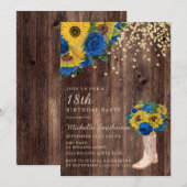 Rustic Sunflower Blue Rozen Boots 18th Birthday Kaart (Voorkant / Achterkant)