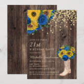 Rustic Sunflower Blue Rozen Boots 21st Birthday Kaart (Voorkant / Achterkant)