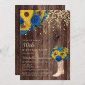 Rustic Sunflower Blue Rozen Boots 30th Birthday Kaart (Voorkant / Achterkant)