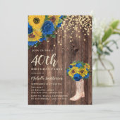 Rustic Sunflower Blue Rozen Boots 40th Birthday Kaart (Staand voorkant)