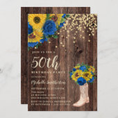 Rustic Sunflower Blue Rozen Boots 50th Birthday Kaart (Voorkant / Achterkant)