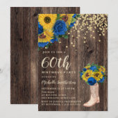 Rustic Sunflower Blue Rozen Boots 60th Birthday Kaart (Voorkant / Achterkant)