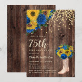 Rustic Sunflower Blue Rozen Boots 75th Birthday Kaart (Voorkant / Achterkant)