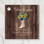 Rustic Sunflower Blue Rozen Boots Sweet 16 Bedankjes Labels (Voorkant)