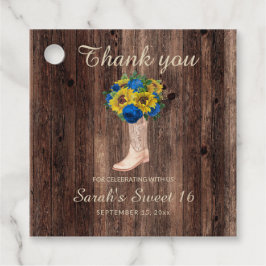 Rustic Sunflower Blue Rozen Boots Sweet 16 Bedankjes Labels