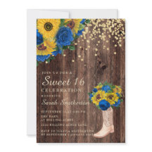 Rustic Sunflower Blue Rozen Boots Sweet 16