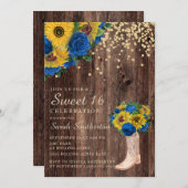 Rustic Sunflower Blue Rozen Boots Sweet 16 Kaart (Voorkant / Achterkant)