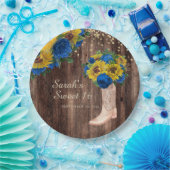 Rustic Sunflower Blue Rozen Boots Sweet 16 Papieren Bordje (Feest)