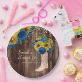 Rustic Sunflower Blue Rozen Boots Sweet 16 Papieren Bordje (Feest)
