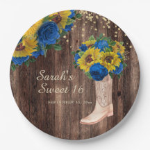 Rustic Sunflower Blue Rozen Boots Sweet 16