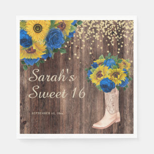 Rustic Sunflower Blue Rozen Boots Sweet 16 Servet