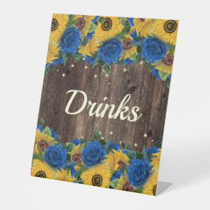 Rustic Sunflower Blue Rozen Party Drink Station Reclamebord Met Voetstuk