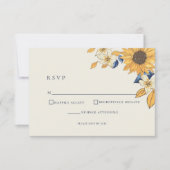 Rustic Sunflower Blue Yellow Wedding RSVP Kaartje (Voorkant)
