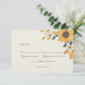 Rustic Sunflower Blue Yellow Wedding RSVP Kaartje (Staand voorkant)