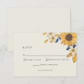 Rustic Sunflower Blue Yellow Wedding RSVP Kaartje (Voorkant / Achterkant)