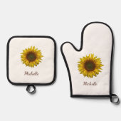 Rustic Sunflower Boho Botanical Personalized Ovenwant & Pannenlap Set (Voorkant)