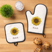 Rustic Sunflower Boho Botanical Personalized Ovenwant & Pannenlap Set (Top down)