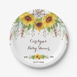 Rustic Sunflower Boho Drocatcher Shower Party Papieren Bordje