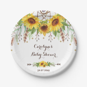 Rustic Sunflower Boho Drocatcher Shower Party Papieren Bordje