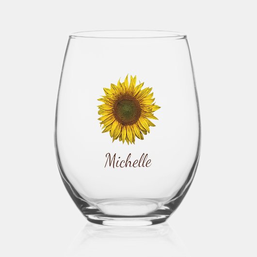 Rustic Sunflower Boho Floral Personalized Wijnglas Zonder Voet (Voorkant)
