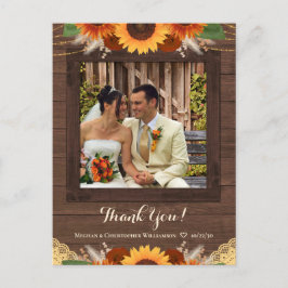 Rustic Sunflower Boho Roos Wedding Bedankt Foto Briefkaart