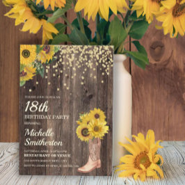 Rustic Sunflower Boots Glitter 18th Birthday Kaart